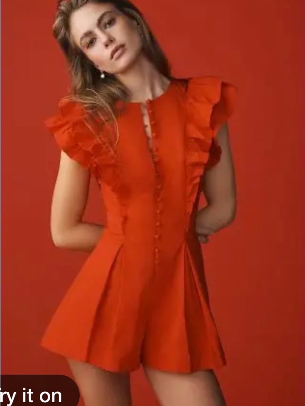 Anthropologie Maeve Red Ruffle Romper - Picture 1 of 7